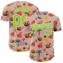 Load image into Gallery viewer, Custom Medium Pink Neon Green-White 3D Funny Christmas Authentic Baseball Jersey