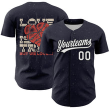 Load image into Gallery viewer, Custom Navy White-Black 3D Love Heart Valentine's Day Authentic Baseball Jersey
