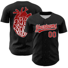 Load image into Gallery viewer, Custom Black Red-White 3D Love Heart Valentine's Day Authentic Baseball Jersey