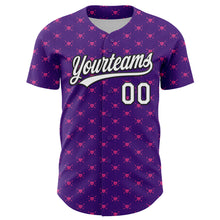 Load image into Gallery viewer, Custom Purple White-Black 3D Love Heart Valentine's Day Authentic Baseball Jersey
