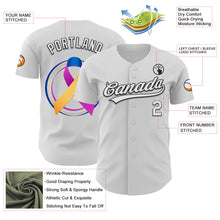 Load image into Gallery viewer, Custom White Purple Yellow Navy-Black 3D Bladder Cancer Ribbon Authentic Baseball Jersey