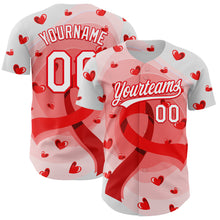 Load image into Gallery viewer, Custom White Fire Red 3D Blood Cancer Ribbon Authentic Baseball Jersey