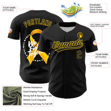 Load image into Gallery viewer, Custom Black Yellow-White 3D Bone Cancer Ribbon Authentic Baseball Jersey
