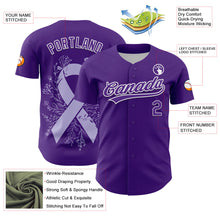 Load image into Gallery viewer, Custom Purple White 3D Gastric Cancer Ribbon Authentic Baseball Jersey