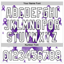 Load image into Gallery viewer, Custom White Purple-Black 3D Gynecological Cancer Ribbon Authentic Baseball Jersey