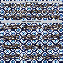 Load image into Gallery viewer, Custom White Navy-Old Gold 3D Pattern Design Evil Eyes Authentic Baseball Jersey