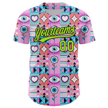 Load image into Gallery viewer, Custom Pink Neon Green-Black 3D Pattern Design Evil Eyes Authentic Baseball Jersey