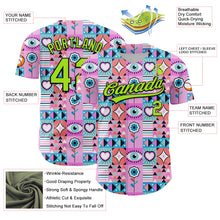 Load image into Gallery viewer, Custom Pink Neon Green-Black 3D Pattern Design Evil Eyes Authentic Baseball Jersey