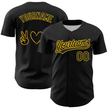 Load image into Gallery viewer, Custom Black Yellow 3D Childhood Cancer Gold Ribbon Authentic Baseball Jersey