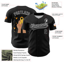 Load image into Gallery viewer, Custom Black Yellow-White 3D Childhood Cancer Gold Ribbon Authentic Baseball Jersey