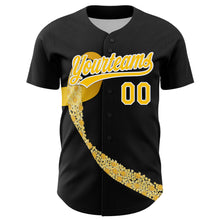 Load image into Gallery viewer, Custom Black Yellow-White 3D Childhood Cancer Gold Ribbon Authentic Baseball Jersey