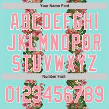 Load image into Gallery viewer, Custom Ice Blue Medium Pink-White 3D Tropical Hawaii Plant And Flamingo Authentic Baseball Jersey