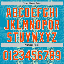 Load image into Gallery viewer, Custom Sky Blue Orange-White 3D Tropical Hawaii Jungle Leaves And Flower Authentic Baseball Jersey