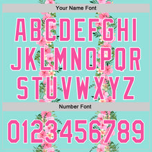 Load image into Gallery viewer, Custom Ice Blue Pink-White 3D Tropical Hawaii Jungle Leaves And Flower Authentic Baseball Jersey