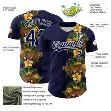 Load image into Gallery viewer, Custom Navy White 3D Tropical Hawaii Jungle Plant And Leopard Authentic Baseball Jersey