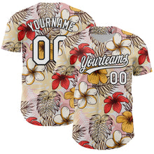 Load image into Gallery viewer, Custom White Black 3D Tropical Hawaii Jungle Leaves And Flower Authentic Baseball Jersey