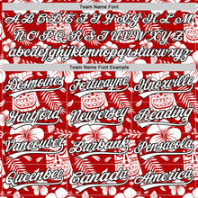 Load image into Gallery viewer, Custom Red White-Black 3D Tropical Hawaii Jungle Leaves Flower And Tiki Mask Authentic Baseball Jersey