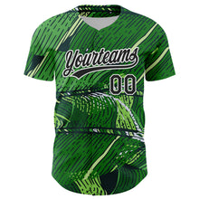 Load image into Gallery viewer, Custom Green Black-White 3D Tropical Hawaii Jungle Leaves Authentic Baseball Jersey