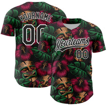 Load image into Gallery viewer, Custom Black White 3D Tropical Hawaii Jungle Leaves And Flower Authentic Baseball Jersey