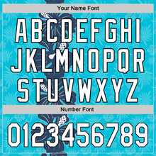 Load image into Gallery viewer, Custom Lakes Blue White-Black 3D Tropical Hawaii Jungle Leaves And Flower Authentic Baseball Jersey