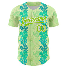 Load image into Gallery viewer, Custom Pea Green Neon Green-White 3D Tropical Hawaii Jungle Leaves Authentic Baseball Jersey