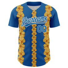 Load image into Gallery viewer, Custom Blue White 3D Tropical Hawaii Flower Authentic Baseball Jersey
