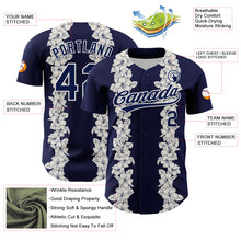 Load image into Gallery viewer, Custom Navy White 3D Tropical Hawaii Leaves And Flower Authentic Baseball Jersey