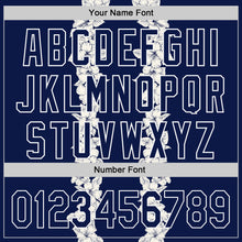 Load image into Gallery viewer, Custom Navy White 3D Tropical Hawaii Leaves And Flower Authentic Baseball Jersey