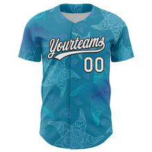 Load image into Gallery viewer, Custom Panther Blue White-Black 3D Tropical Hawaii Jungle Leaves Authentic Baseball Jersey