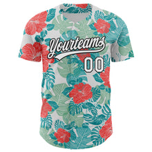 Load image into Gallery viewer, Custom White Black 3D Tropical Hawaii Jungle Leaves And Flower Authentic Baseball Jersey