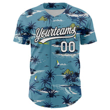 Load image into Gallery viewer, Custom Shadow Blue White-Black 3D Tropical Beach Island Hawaii Palm Tree Authentic Baseball Jersey