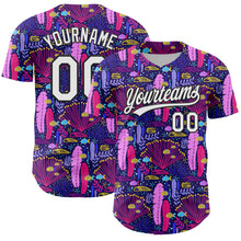 Load image into Gallery viewer, Custom Purple White-Black 3D Tropical Hawaii Plant Authentic Baseball Jersey