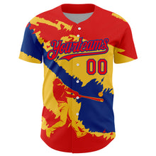 Load image into Gallery viewer, Custom Fire Red Royal-Yellow 3D Colombia Colombian Flag Authentic Baseball Jersey