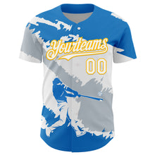 Load image into Gallery viewer, Custom Electric Blue Gold-Silver 3D Nicaragua Nicaraguan Flag Authentic Baseball Jersey
