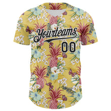 Load image into Gallery viewer, Custom Yellow Black-White 3D Hawaii Tropical Leaves Flower Pineapple Authentic Baseball Jersey