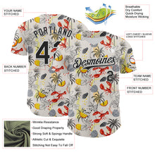 Load image into Gallery viewer, Custom Cream Black-White 3D Hawaii Tropical Palm Tree Lobster Authentic Baseball Jersey