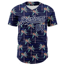 Load image into Gallery viewer, Custom Navy White 3D Hawaii Beach Tropical Palm Tree Authentic Baseball Jersey