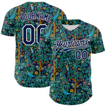 Load image into Gallery viewer, Custom Navy White 3D Hawaii Tropical Jungle Bird Authentic Baseball Jersey