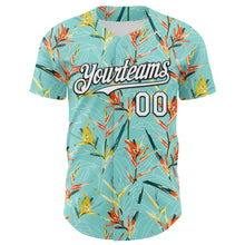 Load image into Gallery viewer, Custom Ice Blue White-Black 3D Hawaii Tropical Leaves Authentic Baseball Jersey