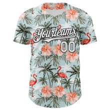 Load image into Gallery viewer, Custom Shadow Blue White-Black 3D Hawaii Tropical Palm Tree Flamingo Authentic Baseball Jersey