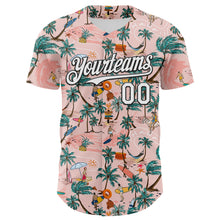 Load image into Gallery viewer, Custom Medium Pink White-Black 3D Hawaii Beach Tropical Palm Tree Surfing Authentic Baseball Jersey