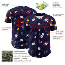 Load image into Gallery viewer, Custom Navy Red 3D Hawaii Tropical Leaves And Flowers Authentic Baseball Jersey