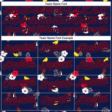 Load image into Gallery viewer, Custom Navy Red 3D Hawaii Tropical Leaves And Flowers Authentic Baseball Jersey