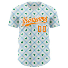 Load image into Gallery viewer, Custom White Bay Orange-Green 3D St. Patrick's Day Shamrock Authentic Baseball Jersey
