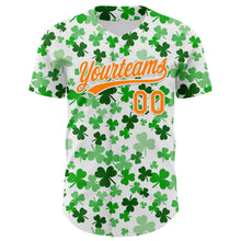 Load image into Gallery viewer, Custom White Bay Orange-Green 3D St. Patrick's Day Shamrock Authentic Baseball Jersey