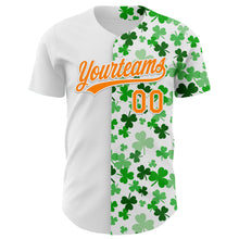 Load image into Gallery viewer, Custom White Bay Orange-Green 3D St. Patrick's Day Shamrock Authentic Baseball Jersey