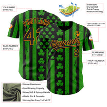 Load image into Gallery viewer, Custom Green Black-Bay Orange 3D St. Patrick's Day Shamrock Authentic Baseball Jersey