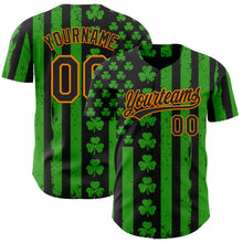 Load image into Gallery viewer, Custom Green Black-Bay Orange 3D St. Patrick's Day Shamrock Authentic Baseball Jersey