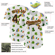 Load image into Gallery viewer, Custom White Black Bay Orange-Green 3D St. Patrick's Day Shamrock Authentic Baseball Jersey