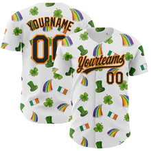 Load image into Gallery viewer, Custom White Black Bay Orange-Green 3D St. Patrick's Day Shamrock Authentic Baseball Jersey